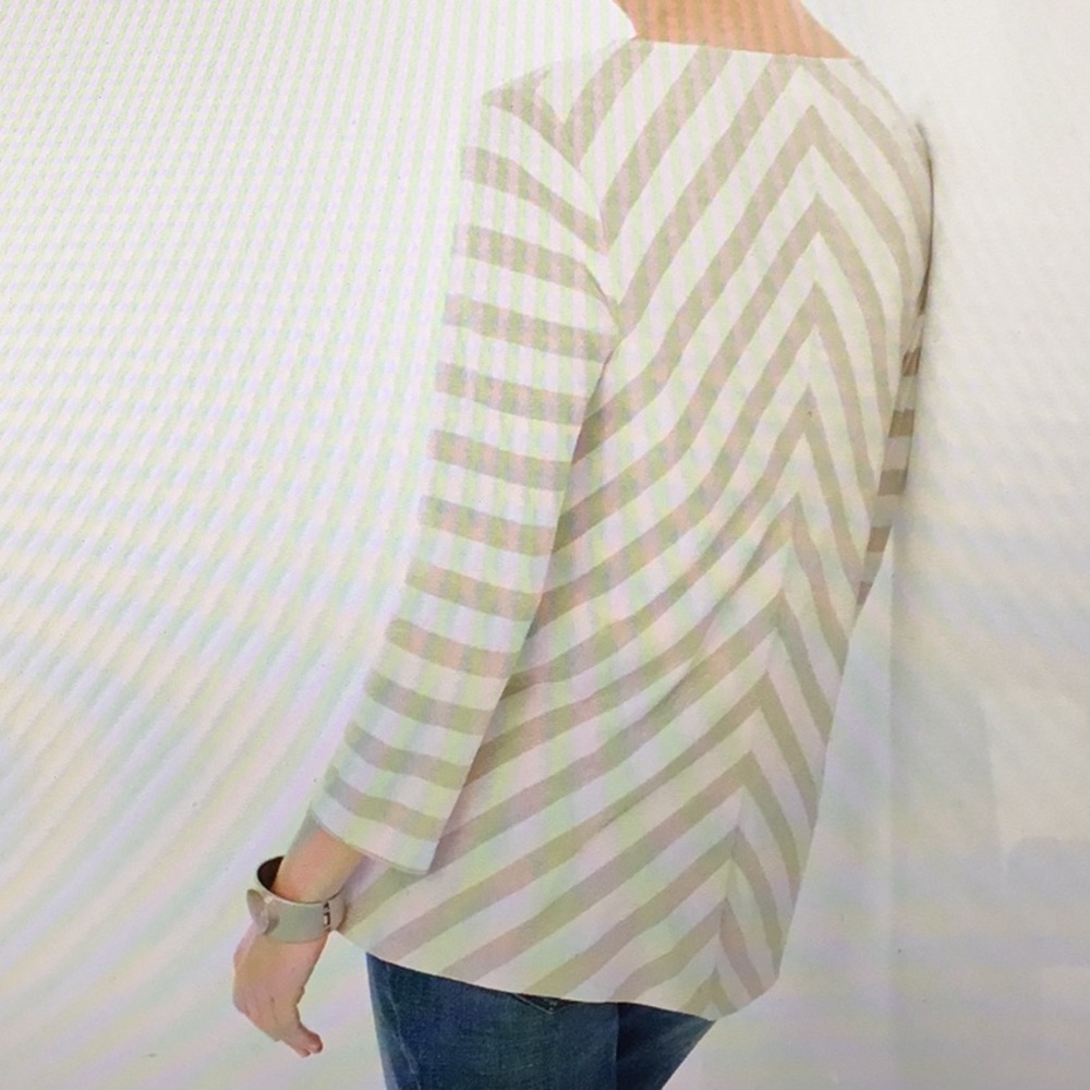 Chico’s Shimmer Striped Tee, Ecru/Gold, 2 - Picture 9 of 9